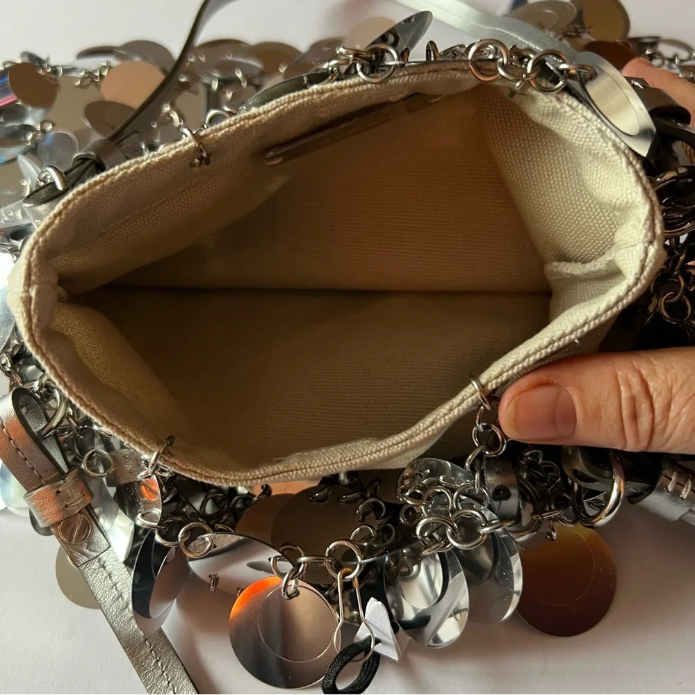 RABANNE BY PACO RABANNE SPARKLE SILVER DISC BAG NEW - Picture 10 of 15